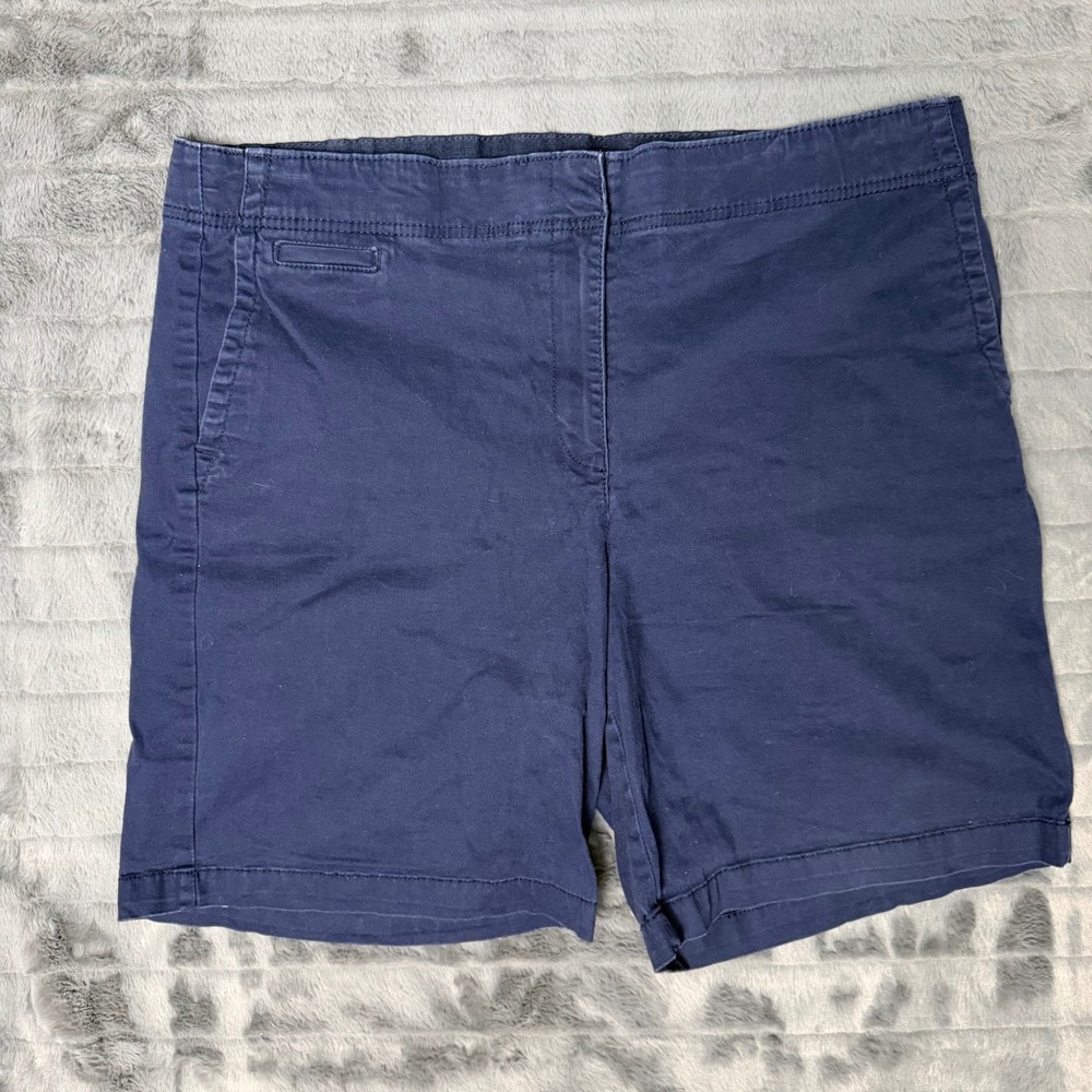 Charter Club Womens Navy Blue Chino Shorts Size 16 Stretch Cotton Flat Front